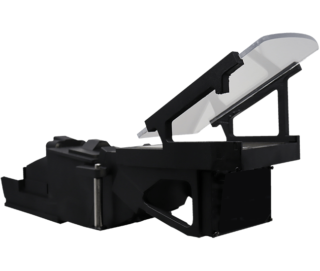 Mercury Systems modern uçak için tasarlanmış HUD optik modeli, açılmış yarı saydam ekran ile 