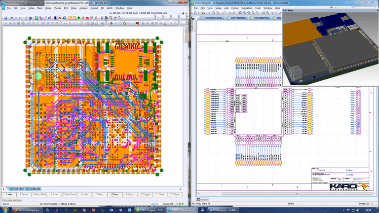 KARO'nun yerleşim ve şematik tasarım süreci görseli gelişmiş PCB tasarım ekran görüntüsü