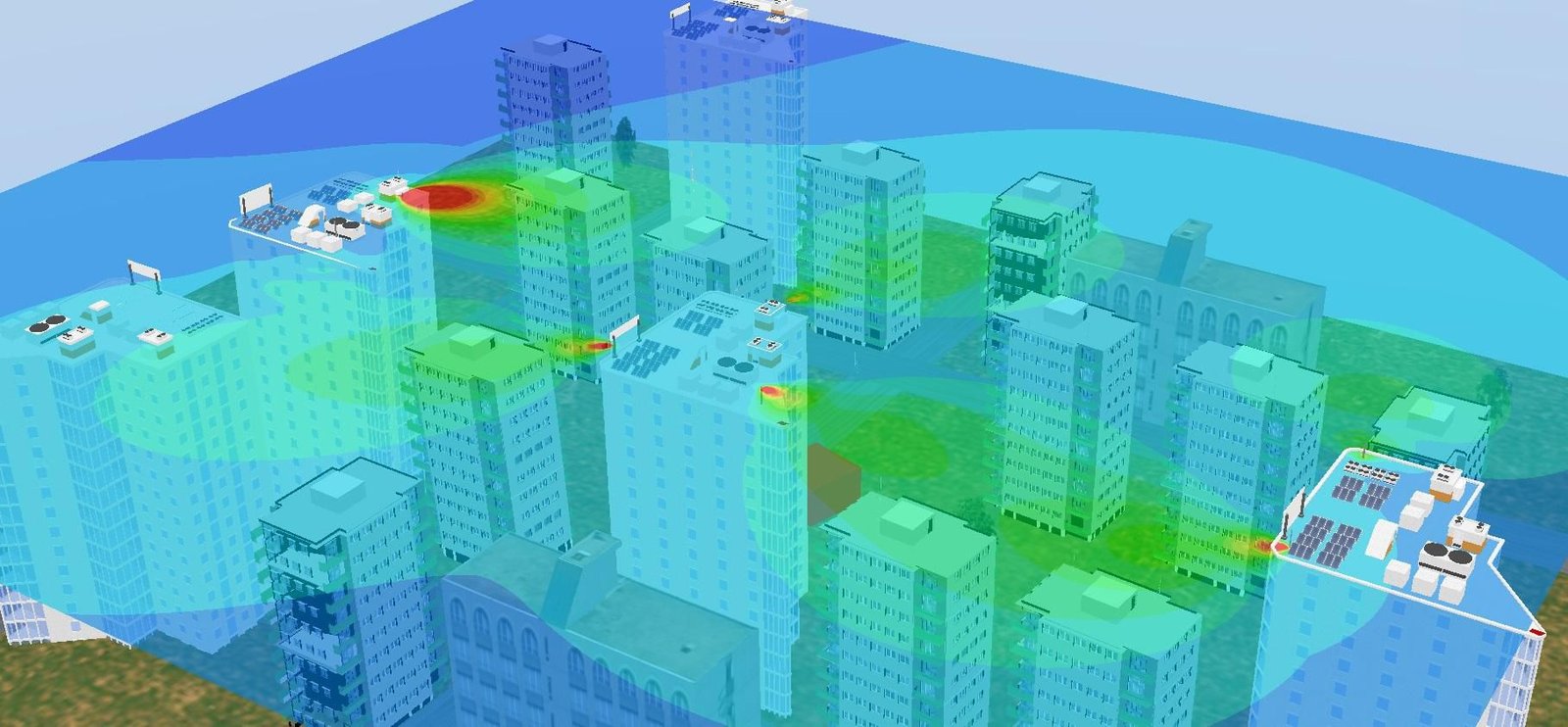 OKTAL-SE kentsel alanda elektromanyetik alan yayılımının 3D simülasyonu, RF yoğunluk haritası