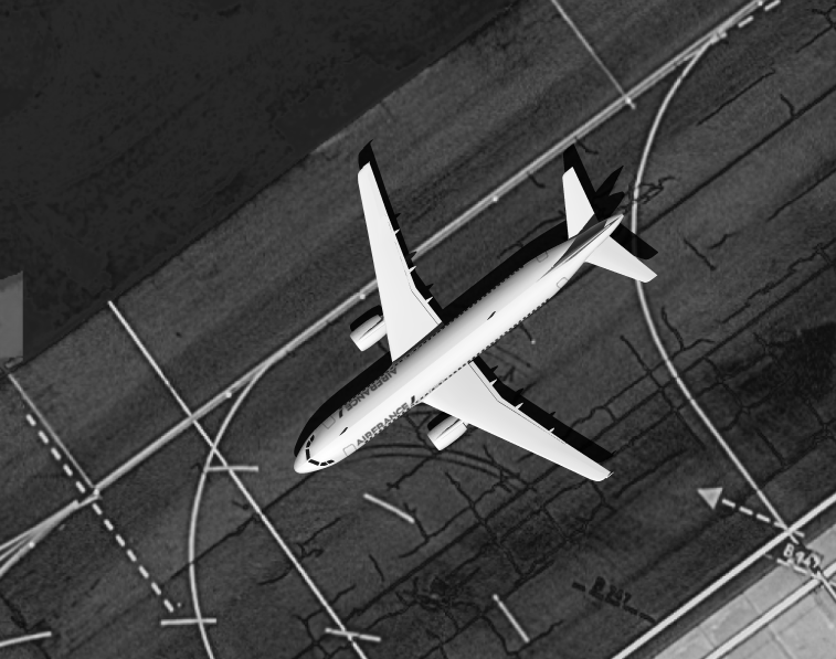 OKTAL-SE havalimanı pistinde SAR/EO görüntüleme simülasyonu, uçak üzeri perspektif görüntü