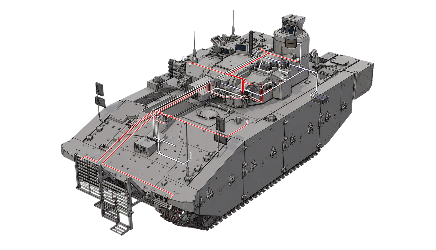 Rugged platform üzerinde MOOG optik ağ bileşenleri ve fiber veri yolları