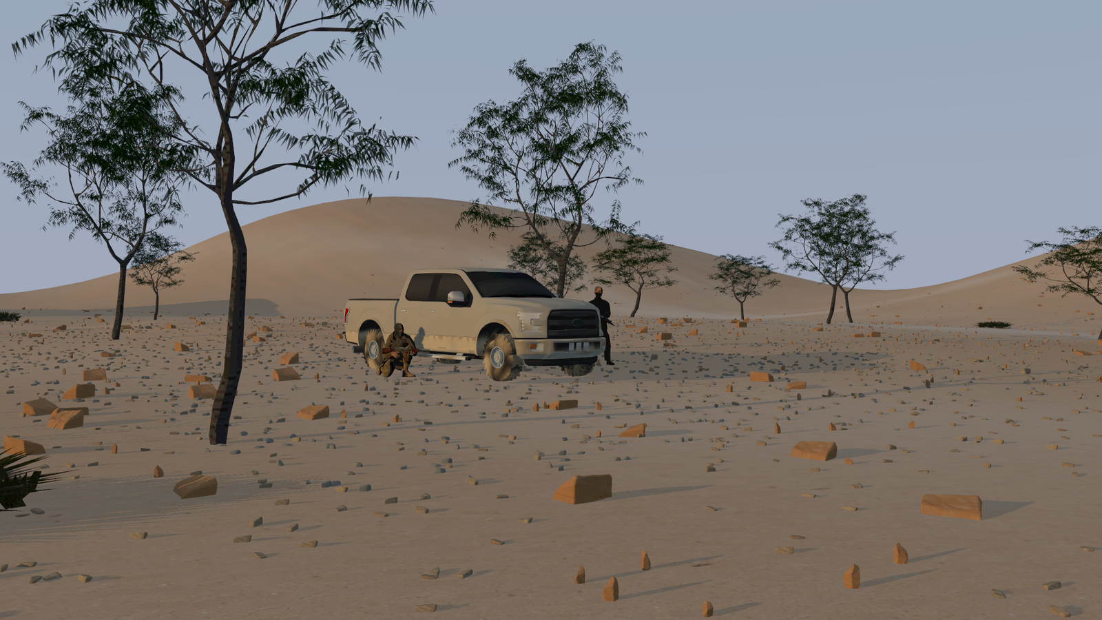 OKTAL-SE vehicle and pedestrian scenario in a synthetic urban environment